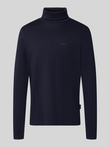 Produktfoto, Longsleeve mit Rollkragen von HECHTER PARIS aus reiner Baumwolle, dunkelblau, gerader Schnitt, dezente Label-Details