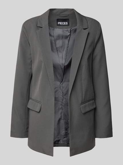 Produktfoto, Żakiet z kołnierzem z połami Model 'Bossy' od PIECES, mieszanka materiałów z dodatkiem streczu, luźny krój, kieszenie z patką, lekkie podszycie, szary odcień, gładka faktura