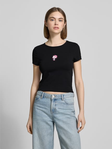 REVIEW Slim fit T-shirt met motiefstitching Zwart - 4