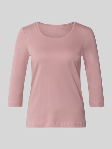 Produktfoto, Shirt aus reiner Baumwolle von Christian Berg Woman in Rosa, gerader Schnitt, Rundhalsausschnitt, halbe Ärmel, glatte Textur