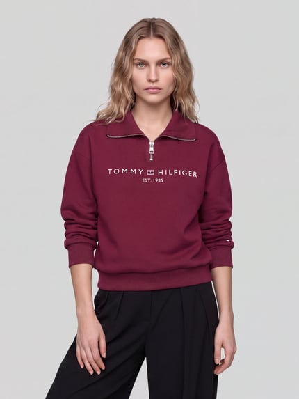 Tommy Hilfiger Troyer mit Logo Reißverschluss-Detail Dunkelrot 4