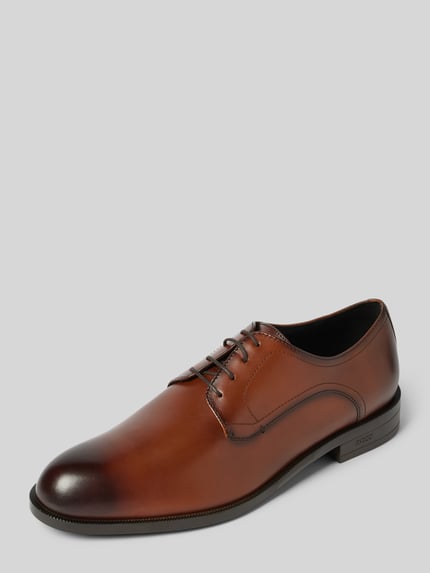 BOSS Leren derbyschoenen met labeldetails, model 'Tayil' Cognac - 1