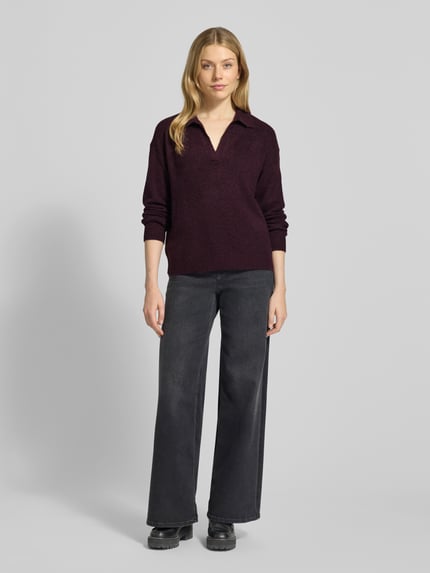 VERO MODA Regular Fit Strickpullover mit Hemdkragen Modell 'LEFILE' Bordeaux 1