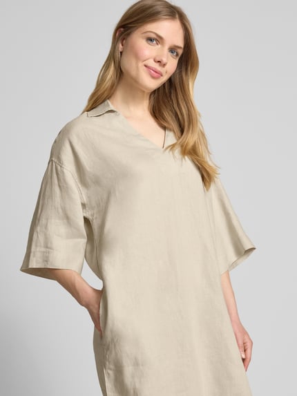Christian Berg Woman Knielanges Leinenkleid mit V-Ausschnitt Beige 3