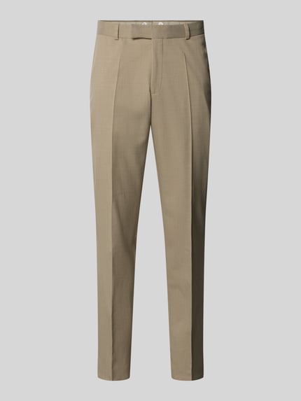 Produktfoto, Anzughose aus Schurwolle-Elasthan-Mix Modell 'Sendrik' von Carl Gross in Beige mit Bügelfalten, Regular-Fit, Gesäßtaschen, Bundweite 40 cm, Innenbeinlänge 85 cm, glatte Textur