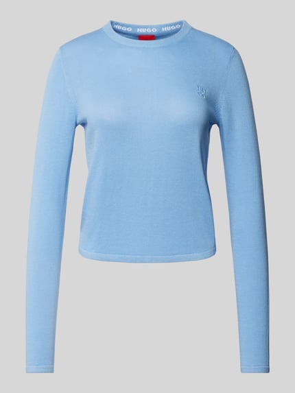 HUGO Strickpullover mit Label-Stitching Modell 'Scallia' Hellblau 2