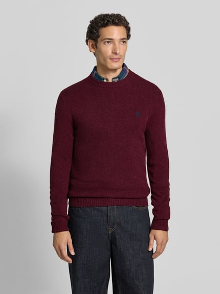MCNEAL Slim Fit Strickpullover aus reiner Wolle mit Label-Stitching Dunkelrot Melange 4