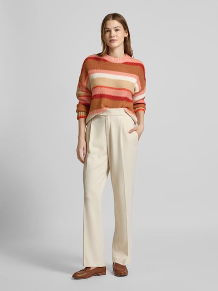 s.Oliver RED LABEL Relaxed Fit Strickpullover mit Wollanteil und Streifenmuster Orange 1