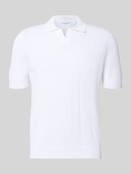 Productfoto, Regular Fit poloshirt met brede rib en V-hals van GRAN SASSO, puur katoen, ruglengte bij maat 50: 69 cm, wit, verticale ribstructuur