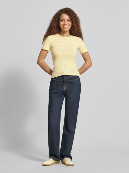 PIECES Slim Fit T-Shirt aus Baumwoll-Mix Modell 'RUKA' Hellgelb 1