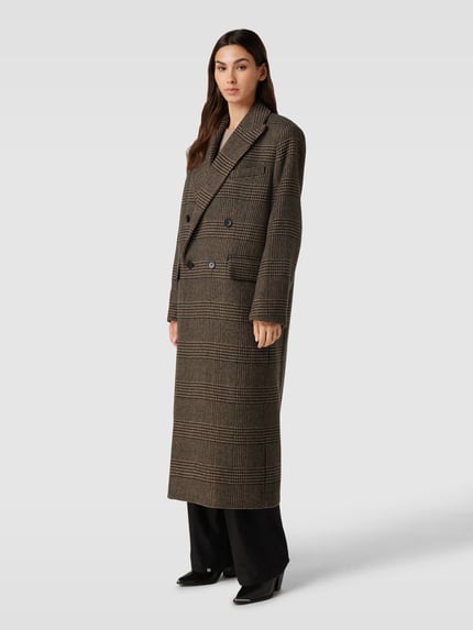 Filippa K Płaszcz z mieszanka wełny w kratka glencheck i kołnierz z połami Camel melanż 4