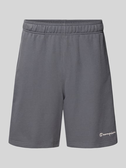 Produktfoto, Shorts mit elastischem Bund und Label-Stitching von CHAMPION aus bawełny, krój regular fit, szary kolor, Szerokość w rozmiarze M: 43 cm, długość nogawki wewnętrznej: 17 cm