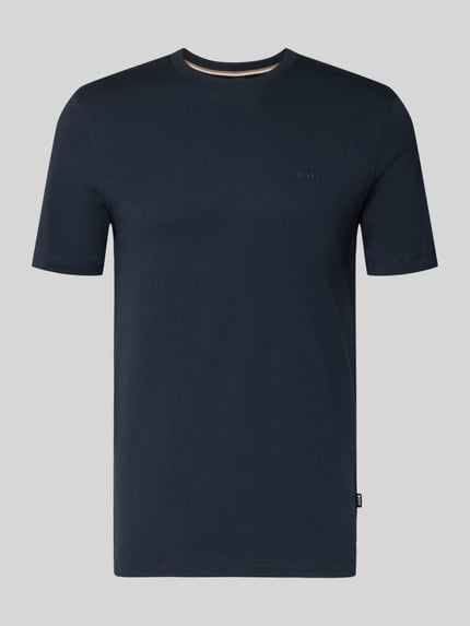 Produktfoto, T-Shirt aus Baumwolle Modell 'Thompson' von BOSS in Dunkelblau, gerade Passform, gerippter Rundhalsausschnitt, dezenter Logo-Print