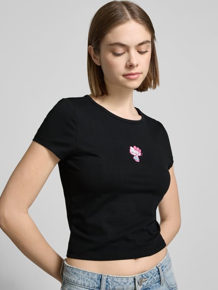 REVIEW Slim fit T-shirt met motiefstitching Zwart - 3
