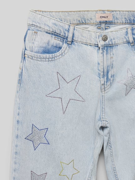 ONLY Straight fit jeans van zuiver katoen met strass-steentjes, model 'CARLY DAD' Blauw - 2
