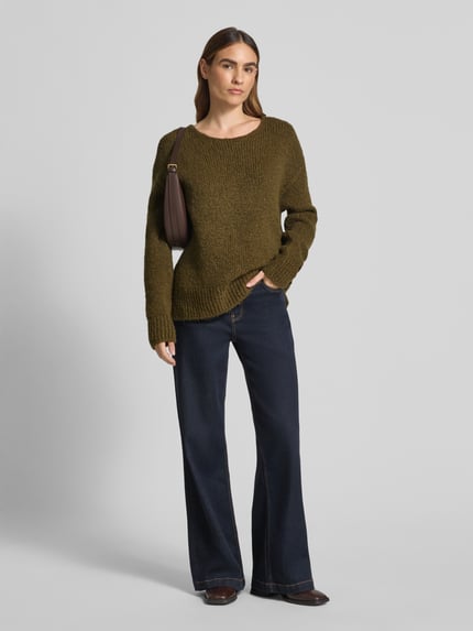 Milano Italy Loose Fit Strickpullover mit Woll-Alpaka-Anteil Khaki 1