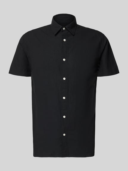 Produktfoto, Regular Fit Freizeithemd aus Baumwoll-Leinen-Mix von Jack & Jones, schwarz, Knopfleiste, Kentkragen, Modell BREEZE