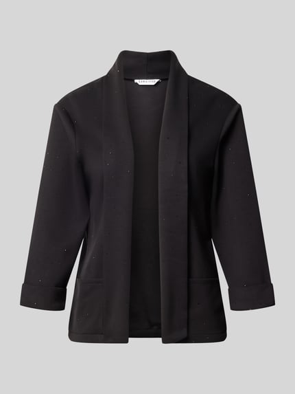 Produktfoto, Regular Fit Blazer in offener Passform Modell 'Ja44naa' von ZABAIONE, Schwarz, Ziersteinbesatz, Material-Mix mit Viskose-Anteil