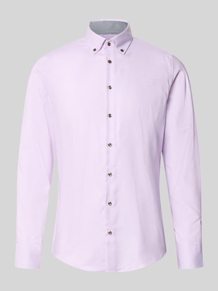 Produktfoto, Slim Fit Businesshemd aus reiner Baumwolle von Seidensticker, helllila Farbton, glatte Struktur, klassischer Schnitt