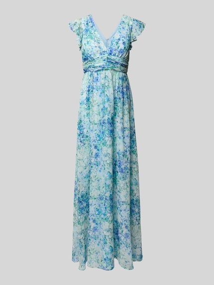 Jake*s Cocktail Maxikleid mit Volants und Taillenband Blau Melange 2