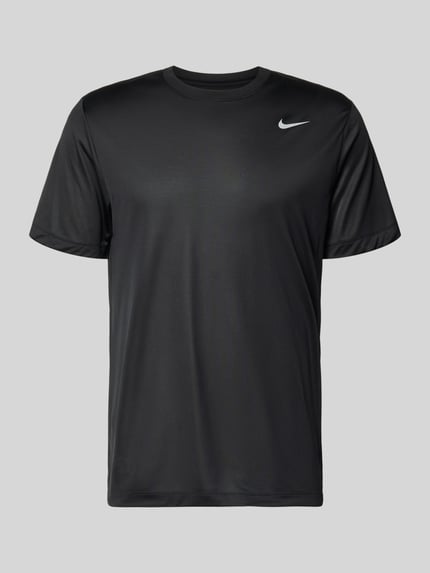 Produktfoto, T-Shirt mit Logo-Print und Rundhalsausschnitt von NIKE TRAINING in Schwarz, gerader Schnitt, glatte Textur, Rückseite leicht länger