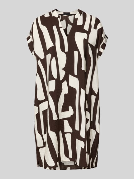 Produktfoto, knielange dames jurk van OPUS, viscosemix, loose fit, tuniekkraag, model 'Wulana dune', zwart-wit grafisch patroon