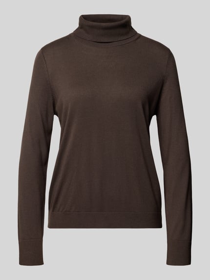 Produktfoto, brauner Regular Fit Pullover aus Viskose-Mix von COMMA, Rollkragen und Strick-Optik, glatte Textur, Damenmodell