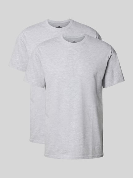 Produktfoto, T-Shirt mit Rundhalsausschnitt im 2er-Pack von Götzburg Wäsche aus reiner Baumwolle, Regular-Fit, hellgrau, glatte Textur.