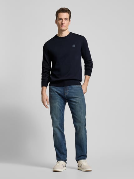 BOSS Orange Gebreide pullover met ronde hals, model 'Kanovano' Marineblauw - 1