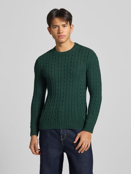 Superdry Sweter z dzianiny ze ściegiem warkoczowym i okrągłym dekoltem Ciemnozielony 4