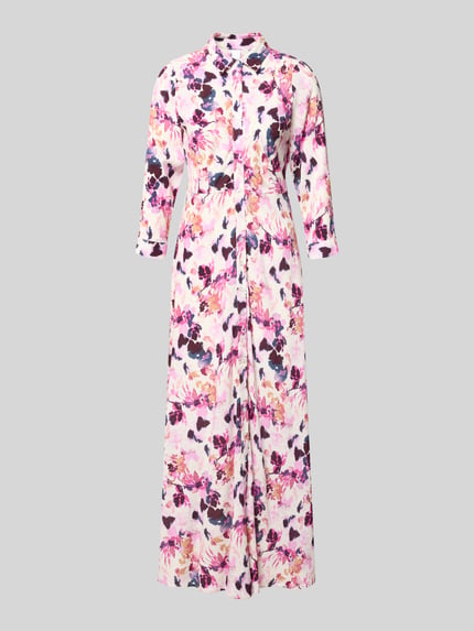 Produktfoto, overhemdjurk van viscose met knoopsluiting model 'SAVANNA' van YAS, getailleerd model, maxi-jurk, dames, kleurrijk bloemmotief