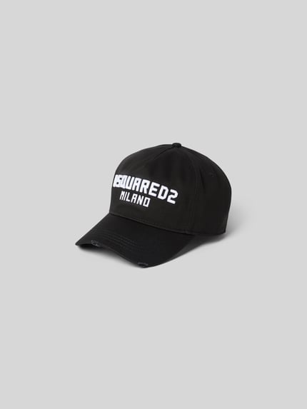 Produktfoto, Base Cap mit Logo-Stitching von Dsquared2, czarna bawełna, wyhaftowane logo, wyhaftowany napis, zakrzywiony daszek, regulowane zapięcie.