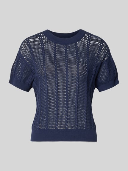 Produktfoto, Relaxed Fit Strick-Shirt aus Baumwoll-Mix Modell 'LUX LIGHT' von Vero Moda, efekt: jednolity kolor, ażurowy wzór, okrągły dekolt, krótki rękaw, zakończenia prążkowane, mieszanka bawełny