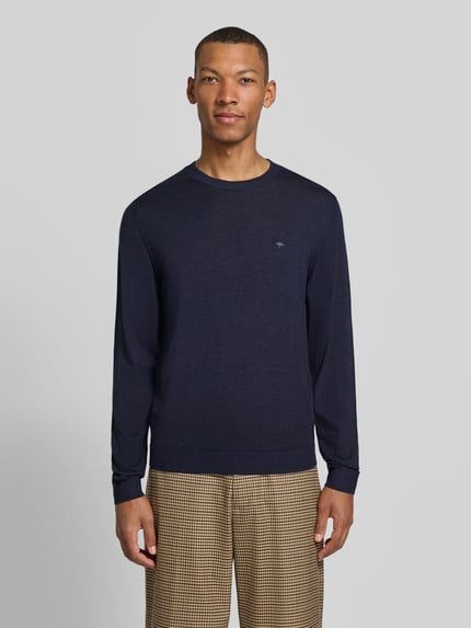 Fynch-Hatton sweter z dzianiny o kroju regular fit z wełny z okrągłym dekoltem Granatowy 4