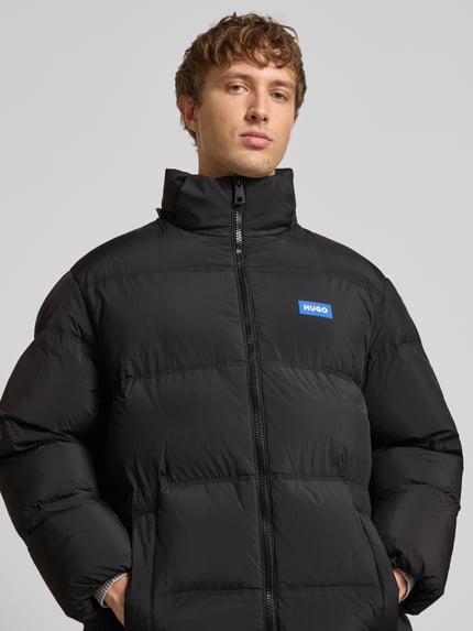 HUGO Blue Regular fit gewatteerde lange jas met labelpatch, model 'BODI' Zwart - 3