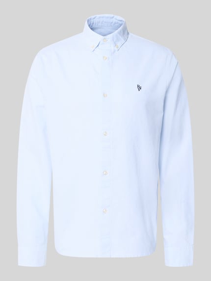 Produktfoto, Freizeithemd aus reiner Baumwolle von REVIEW, hellblau, Button-Down-Kragen, gerade Form, glatte Textur, lange Ärmel