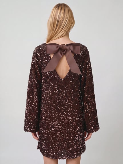 PIECES Paillettenkleid mit Rückenausschnitt Modell 'PCKAMMY' Mittelbraun 5