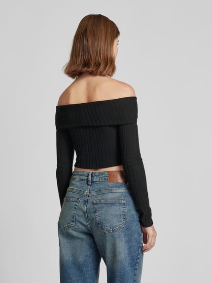 NOISY MAY® Off shoulder-shirt met lange mouwen in riblook, model 'VILLAGE' Zwart - 5