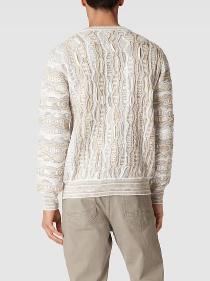 Carlo Colucci Strickpullover mit geripptem Rundhalsausschnitt Sand 5