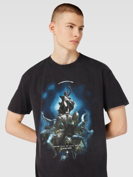 Mister Tee T-shirt z nadrukiem z motywem i napisem model ‘PUISSANCE LA MER’ Antracytowy 3