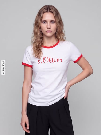 s.Oliver RED LABEL Męski t-shirt o kroju regular fit z czystej bawełny - s.Oliver x Heidi Klum Czerwony 4