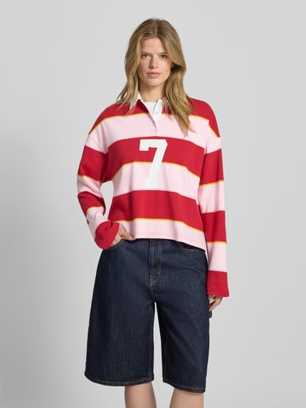 REVIEW Sweatshirt mit Umlegekragen und Knopfleiste Dunkelrot 4