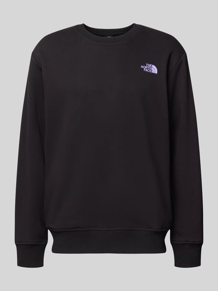 Produktfoto, zwart Heren sweatshirt met labelprint van The North Face, puur katoen, relaxed fit, ribboorden, ronde hals.