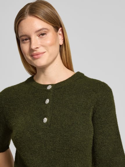 ICHI sweter z dzianiny o kroju regular fit z listwą guzikową model 'FANTIA' Khaki 3