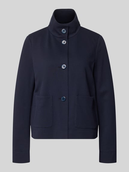 Produktfoto, Regular Fit Jacke mit Stehkragen van WHITE LABEL in donkerblauw, katoenmix, opgestikte zakken, knoopsluiting, vooraanzicht.