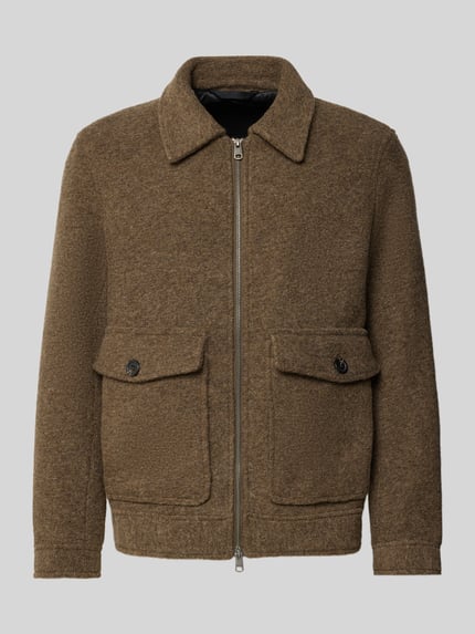 Produktfoto, Hemdjacke mit Zweiwege Reißverschluss von Selected in Braun, unifarben, Umlegekragen, Pattentaschen, strukturierte Oberfläche