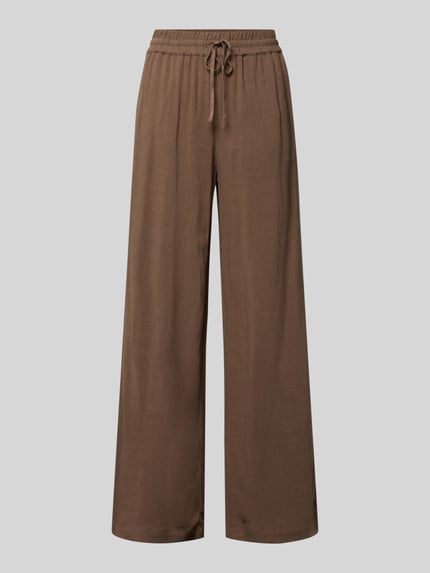 Produktfoto, Regular Fit Weite Hose aus Viskose-Leinen-Mix Modell 'VIVA-GULIA' von Selected Femme, unifarben braun, elastischer Bund, seitliche Taschen, Flammgarntextur