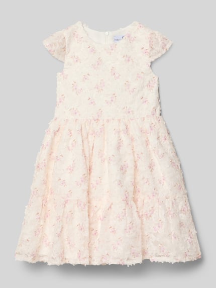 Produktfoto, Regular Fit Kleid mit floralen Allover-Details von Happy Girls, kremowy kolor, okrągły dekolt, zamek, rękawki kappa, długość tyłu w rozmiarze 116: 64 cm