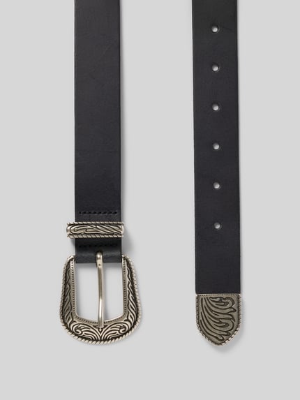 Produktfoto, Gürtel aus echtem Leder mit Dornschließe Modell 'Pull-Up' von Vanzetti in Schwarz mit silberner Zierschnalle und 3 cm Breite