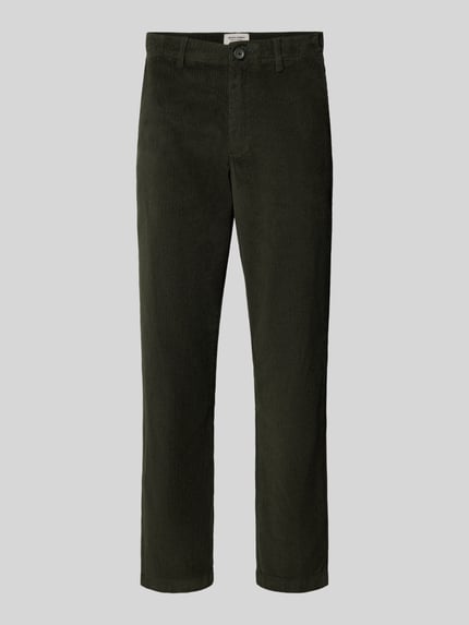 Produktfoto, Regular Fit Cordhose mit Eingrifftaschen von JACK & JONES in Dunkelgrün, Baumwoll-Elasthan-Mix, feine Cordstruktur.